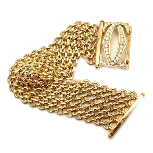 Cartier Post-1980s 18KT Yellow Gold Diamond Penelope Double C Bracelet front