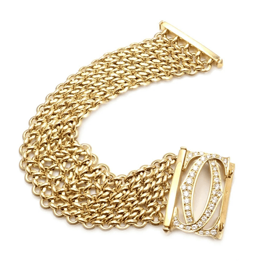 Cartier Post-1980s 18KT Yellow Gold Diamond Penelope Double C Bracelet front