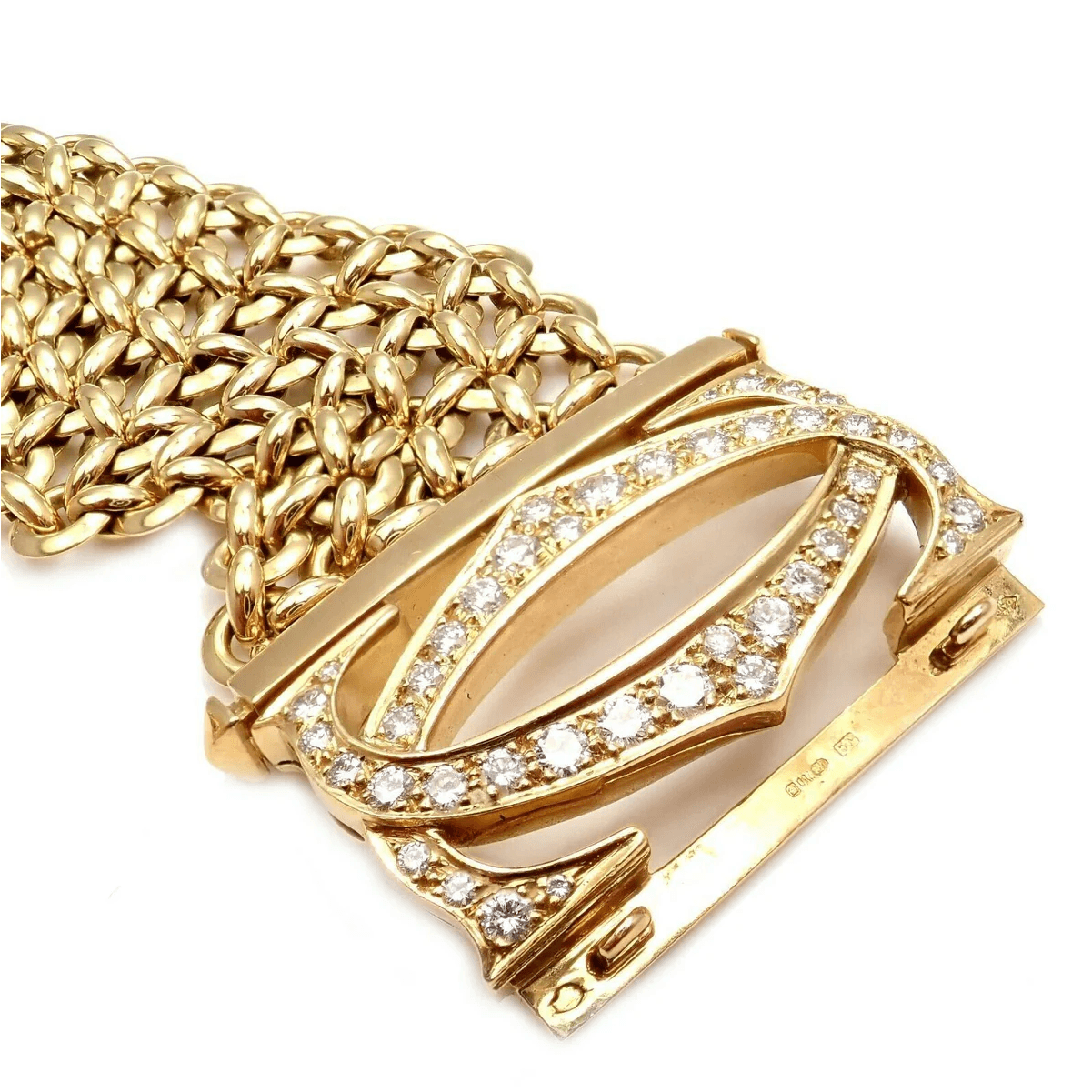 Cartier Post-1980s 18KT Yellow Gold Diamond Penelope Double C Bracelet clasp