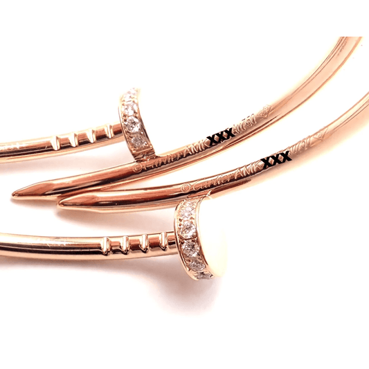 Cartier Post-1980s 18KT Rose Gold Diamond Juste un Clou Earrings signature