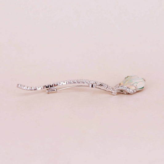 Contemporary 18KT White Gold Opal & Diamond Brooch side