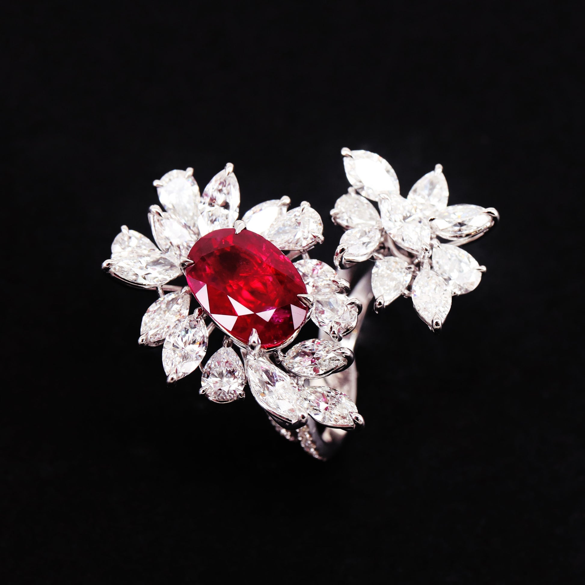 Contemporary 18KT White Gold Ruby & Diamond Ring front