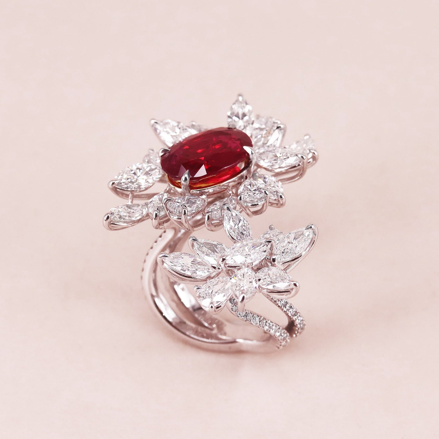 Contemporary 18KT White Gold Ruby & Diamond Ring side