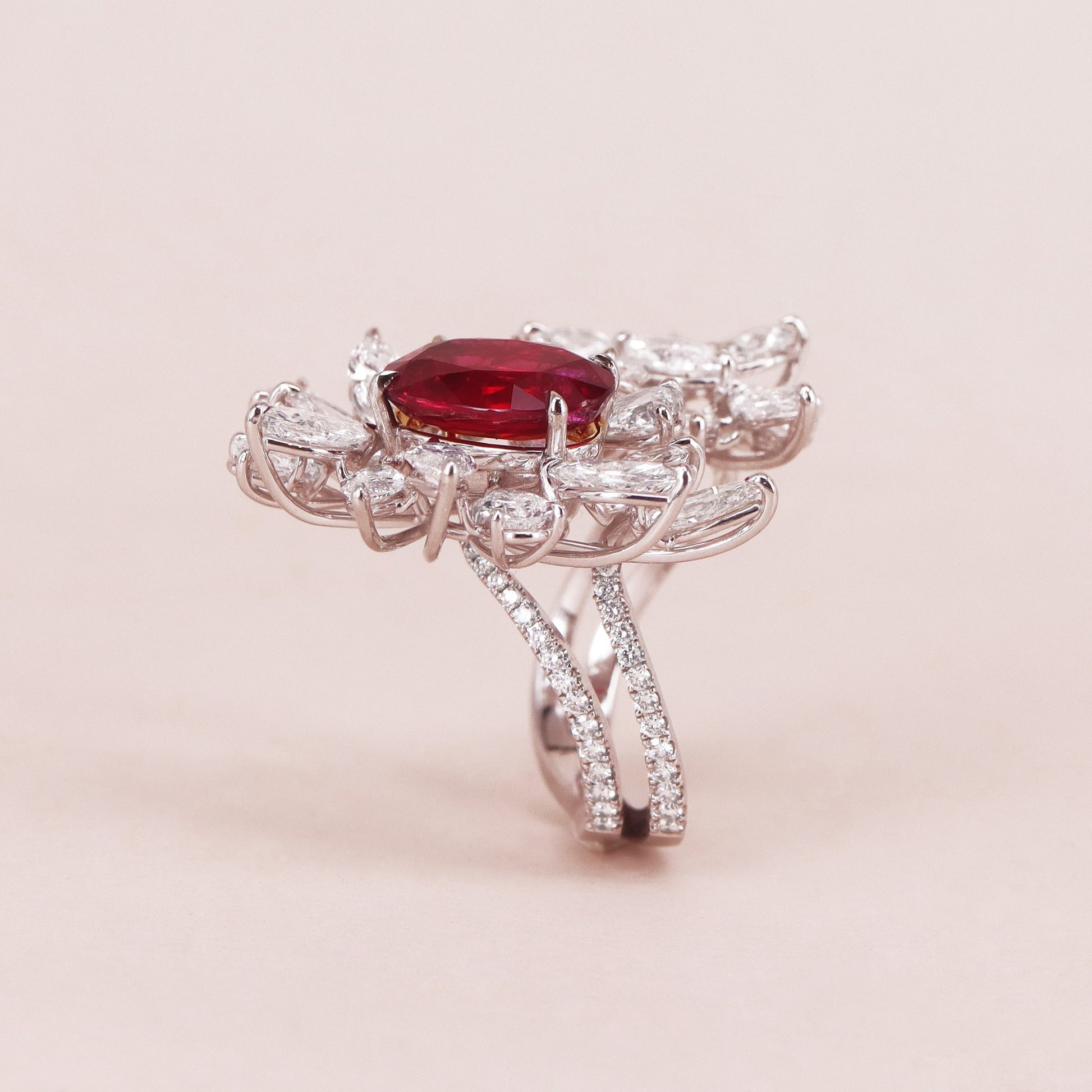 Contemporary 18KT White Gold Ruby & Diamond Ring side