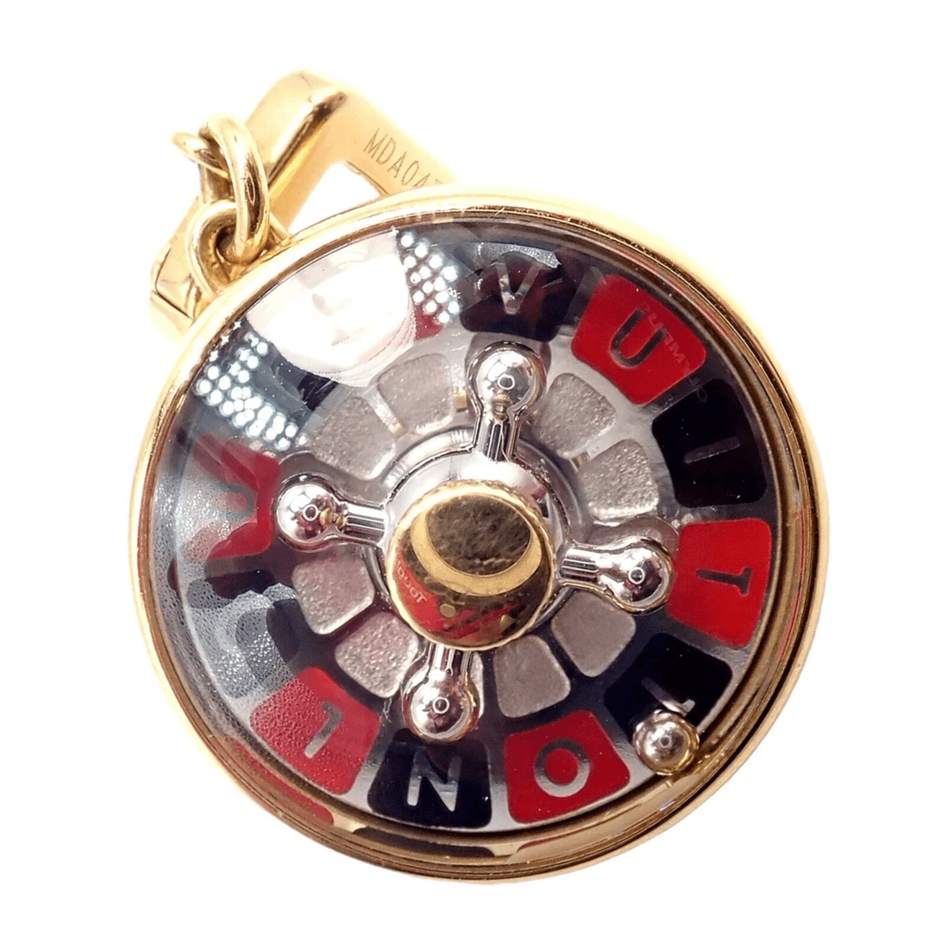 Louis Vuitton 1980s 18KT White & Yellow Gold Enamel Roulette Wheel Pendant front