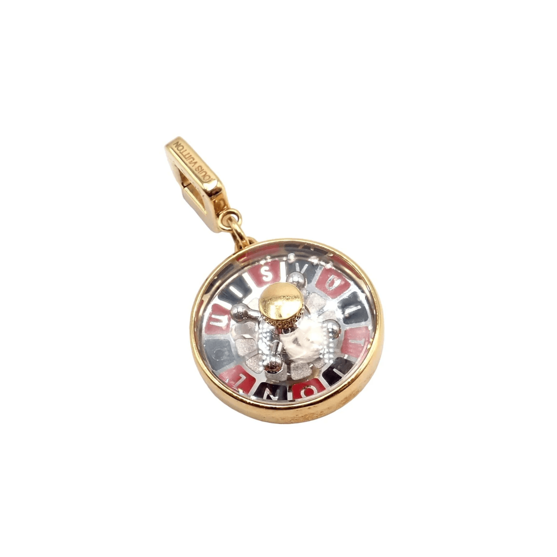 Louis Vuitton 1980s 18KT White & Yellow Gold Enamel Roulette Wheel Pendant front