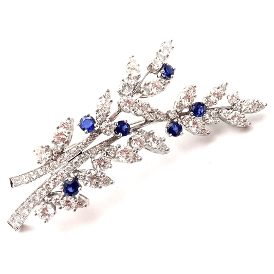 Tiffany & Co. 1980s Platinum Diamond & Sapphire Brooch front