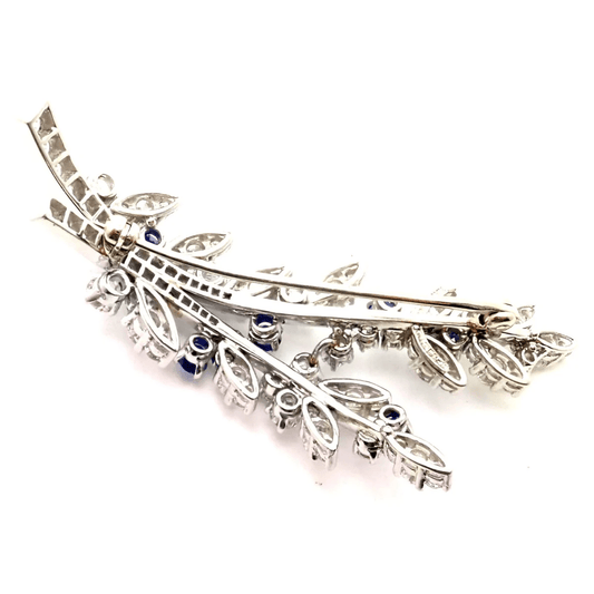 Tiffany & Co. 1980s Platinum Diamond & Sapphire Brooch back