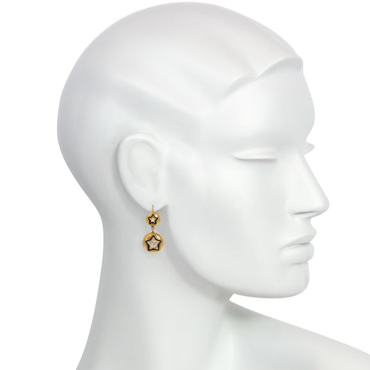 Russian Victorian 14KT Yellow Gold Diamond & Enamel Earrings on ear