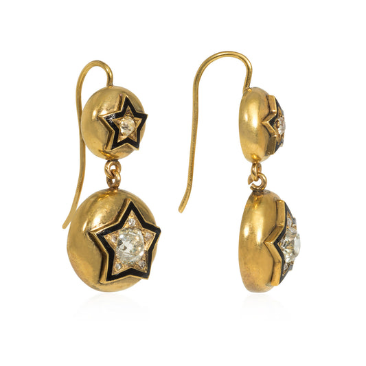 Russian Victorian 14KT Yellow Gold Diamond & Enamel Earrings side
