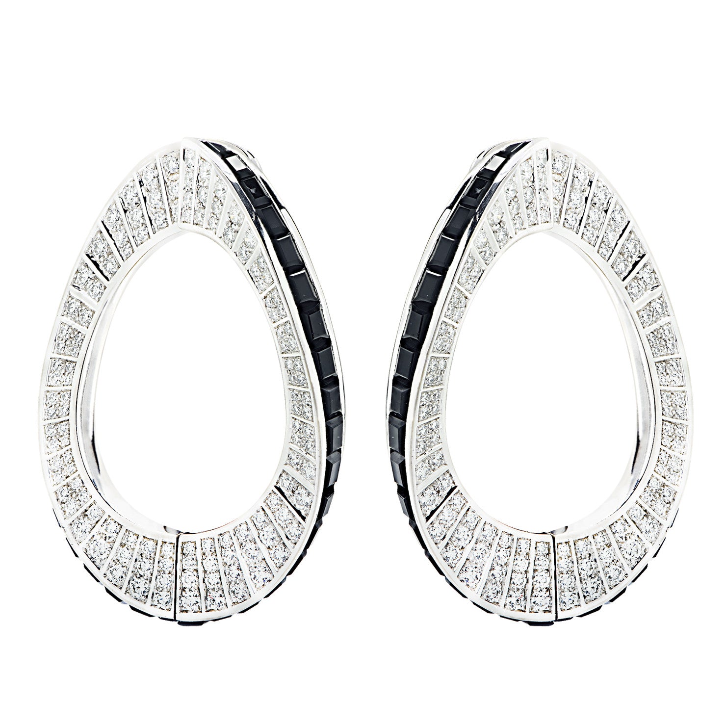 Cartier Post-1980s 18KT White Gold Diamond & Onyx Earrings front