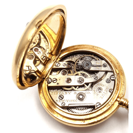 Tiffany & Co. 1980s 18KT Yellow Gold Diamond Watch Brooch signature