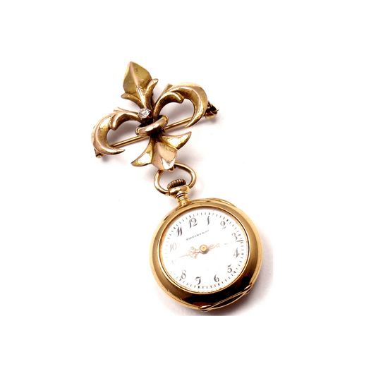 Tiffany & Co. 1980s 18KT Yellow Gold Diamond Watch Brooch front