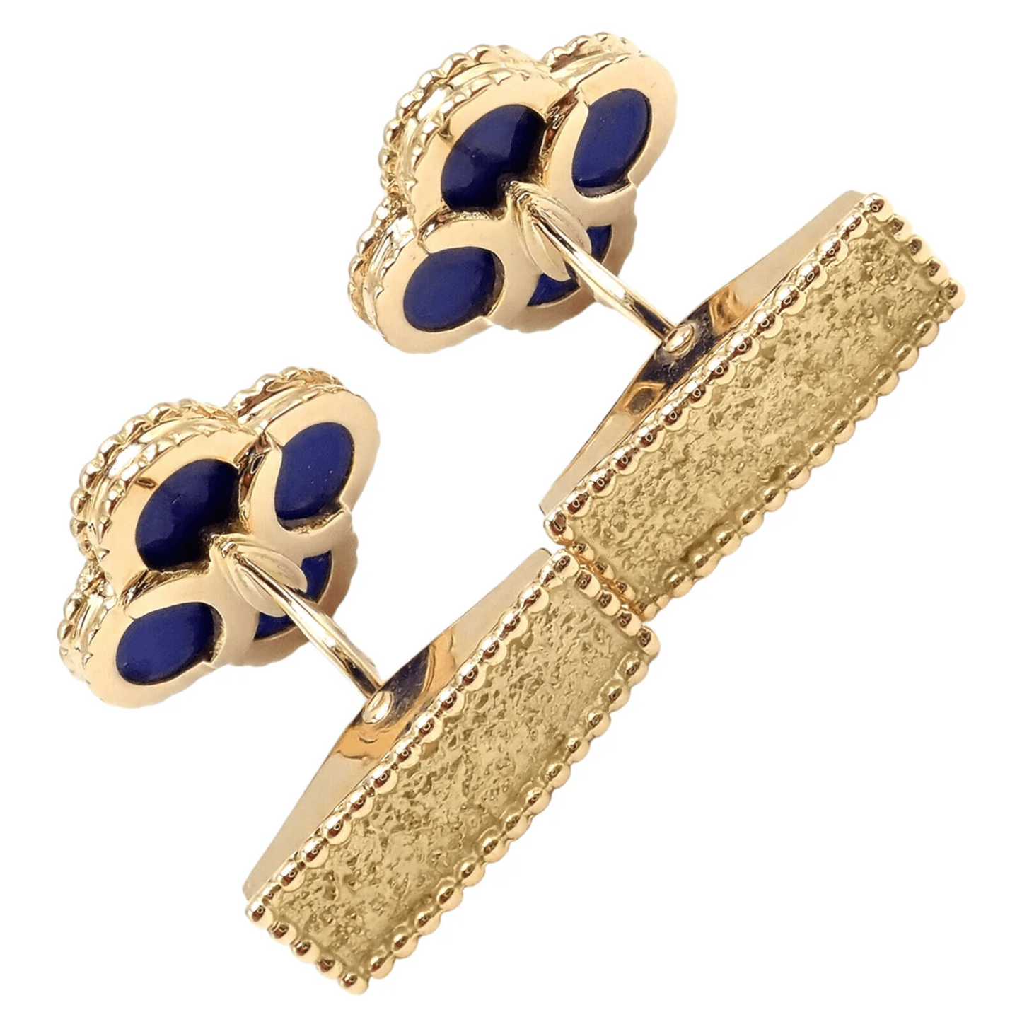 Van Cleef & Arpels French Post-1980s 18KT Yellow Gold Lapis Lazuli Alhambra Cufflinks back