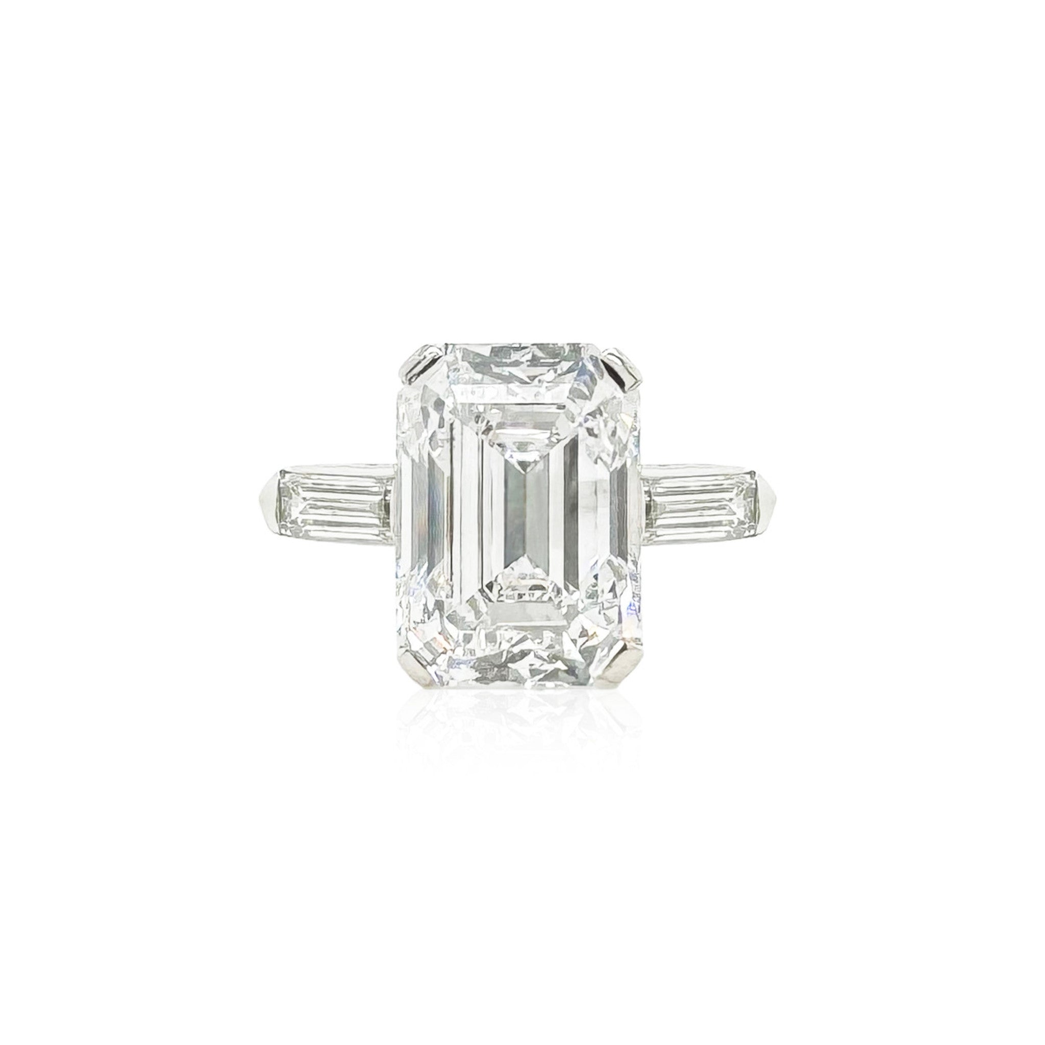 1930s Emerald step Cut Type IIa Diamond Platinum Ring 