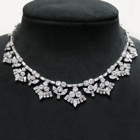 1950s Platinum Diamond Necklace on form