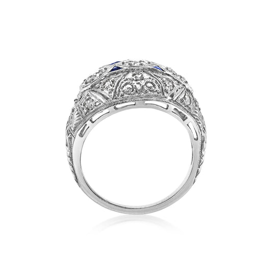 Art Deco Platinum Diamond & Sapphire Ring profile