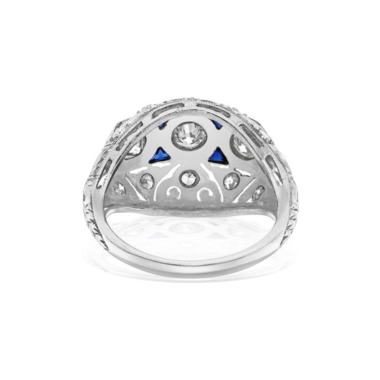 Art Deco Platinum Diamond & Sapphire Ring back
