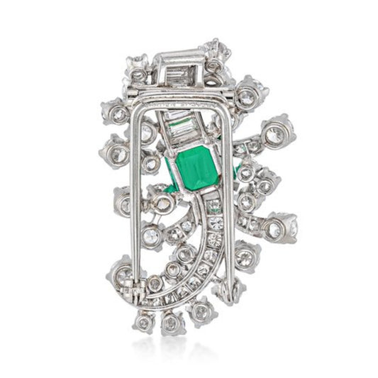 Cartier 1950s Platinum Emerald & Diamond Brooch back