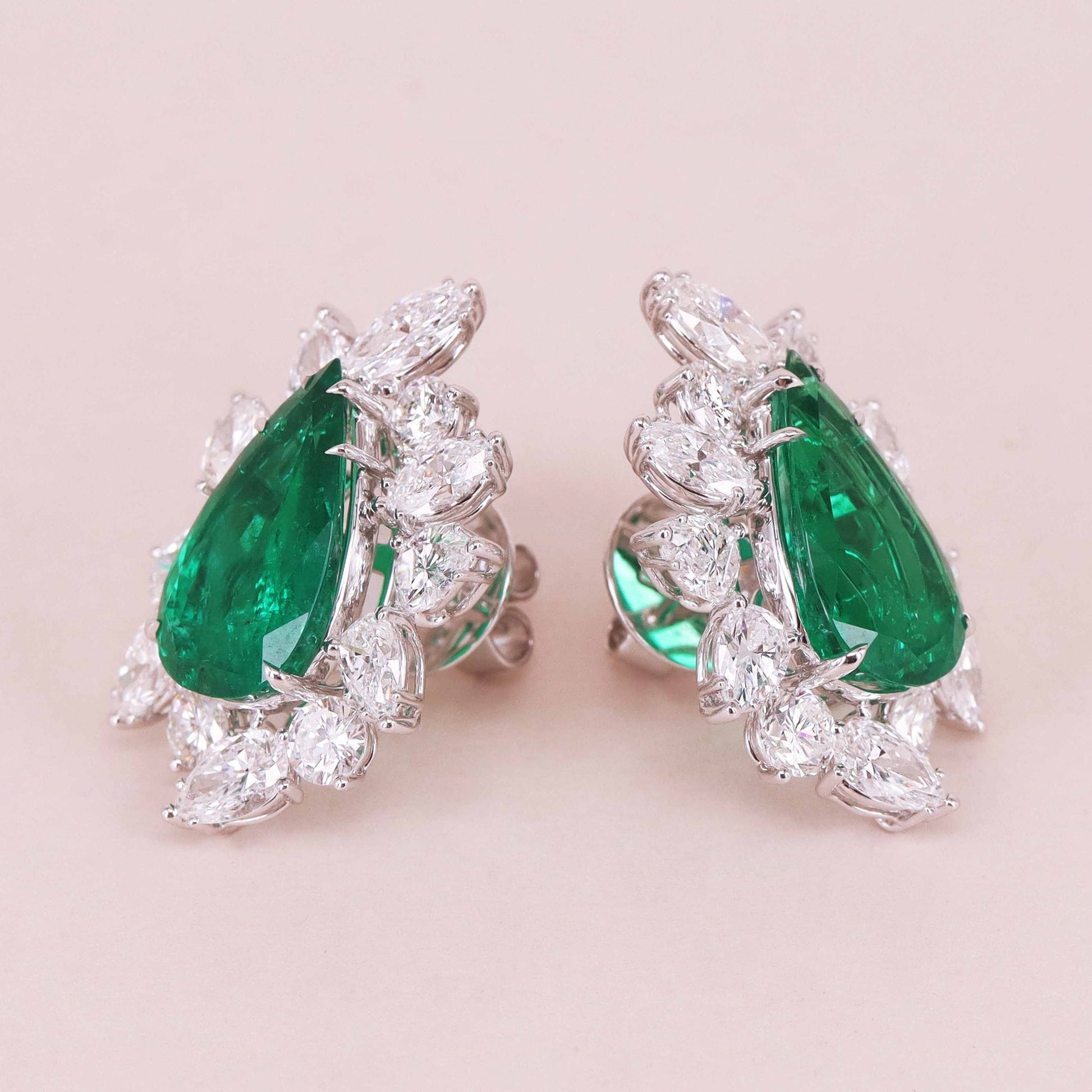 Contemporary 18KT White Gold Emerald & Diamond Earrings side