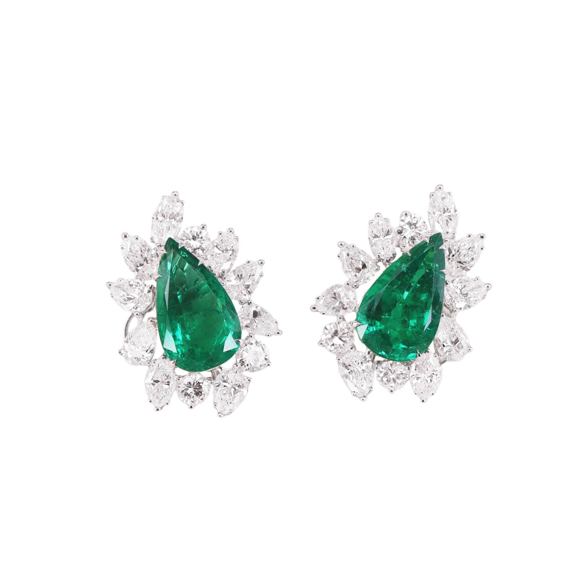 Contemporary 18KT White Gold Emerald & Diamond Earrings front