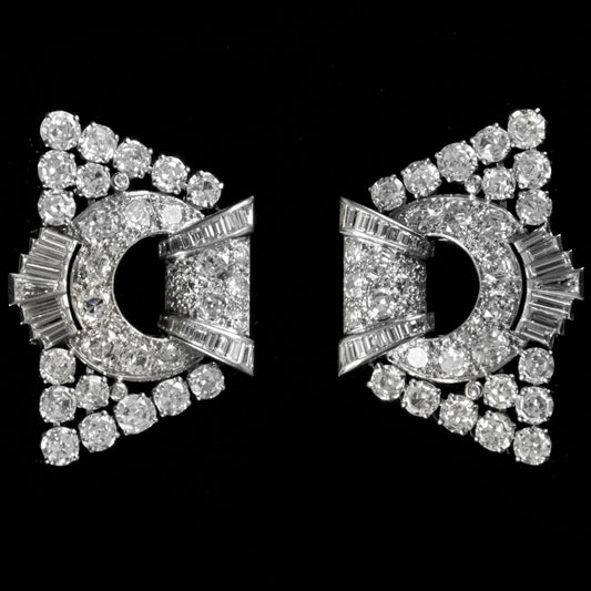 Mauboussin Paris Art Deco Platinum & 18KT White Gold Diamond Brooch front