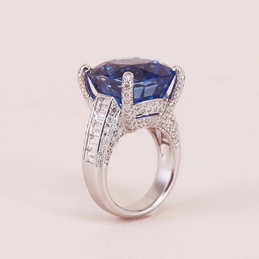 Contemporary 18KT White Gold Sapphire & Diamond Ring side