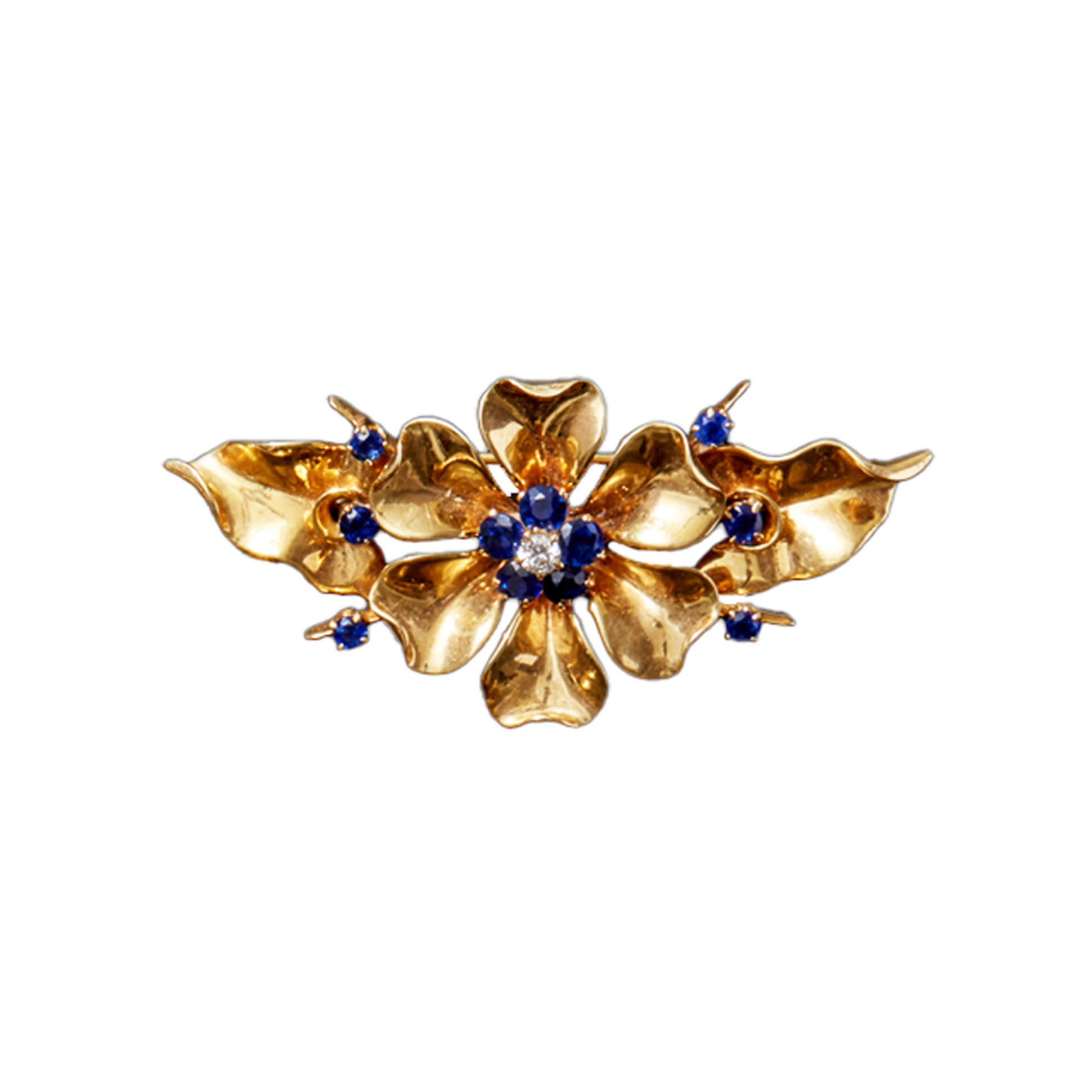 Retro 14KT Yellow Gold Sapphire & Diamond Bracelet & Brooch Set brooch
