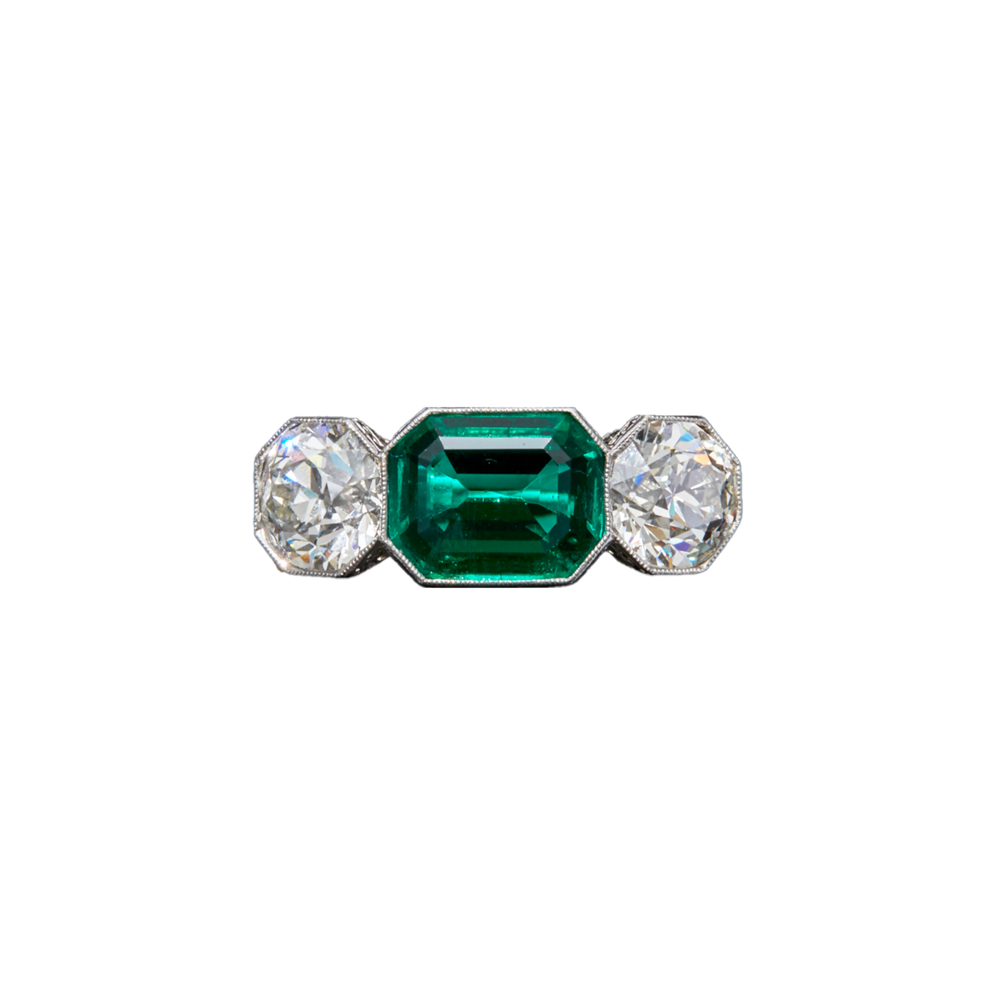 Antique Platinum Emerald & Diamond Ring front