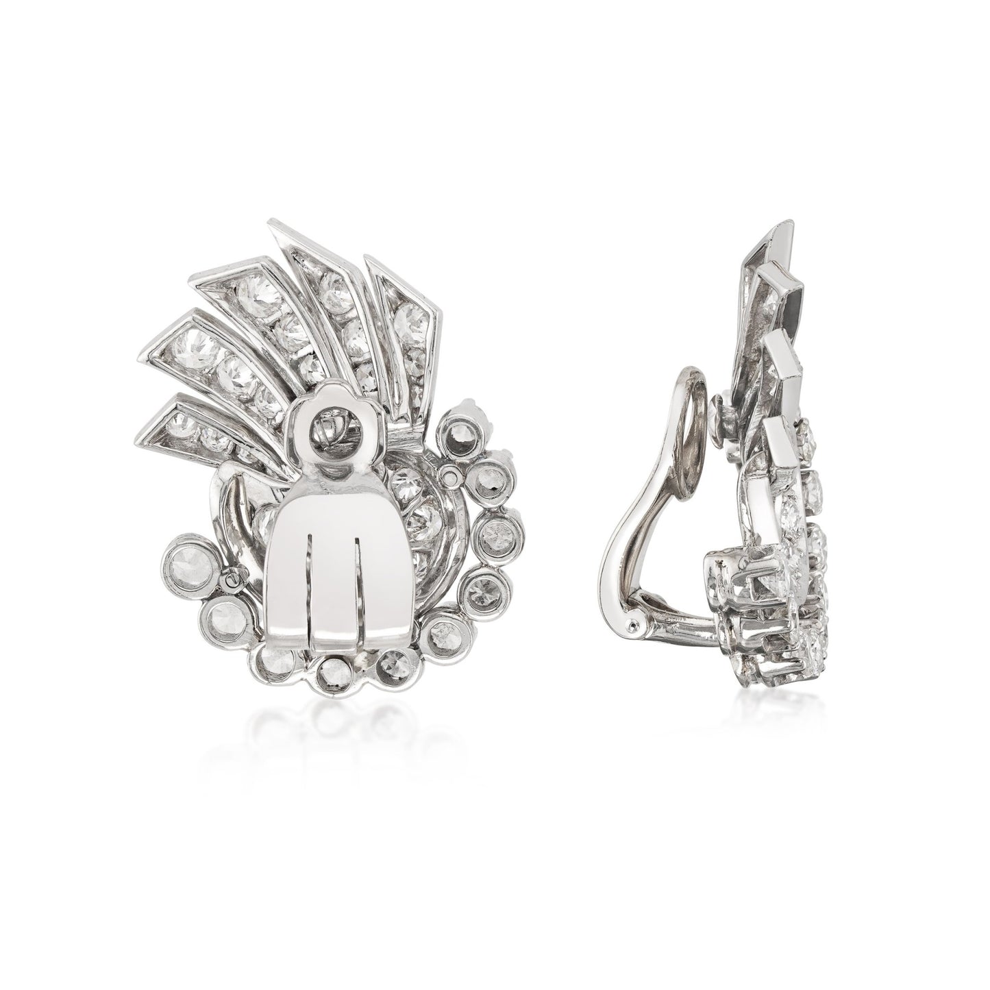 Art Deco Platinum and Diamond Earrings back and side