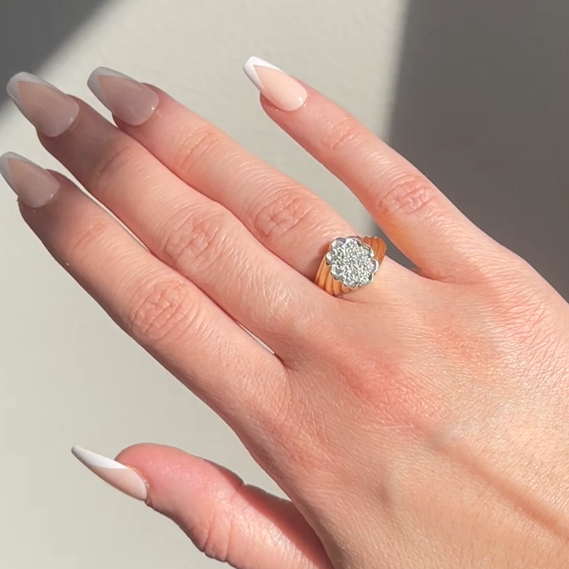 1970s 14KT Yellow Gold Diamond Ring on finger