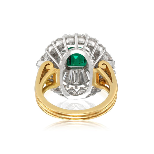 1950s Platinum & 18KT Yellow Gold Emerald & Diamond Ring back