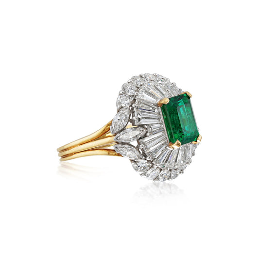 1950s Platinum & 18KT Yellow Gold Emerald & Diamond Ring side