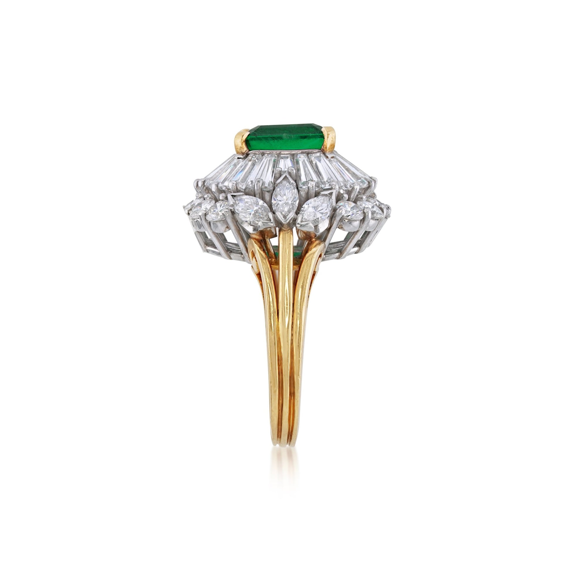 1950s Platinum & 18KT Yellow Gold Emerald & Diamond Ring side