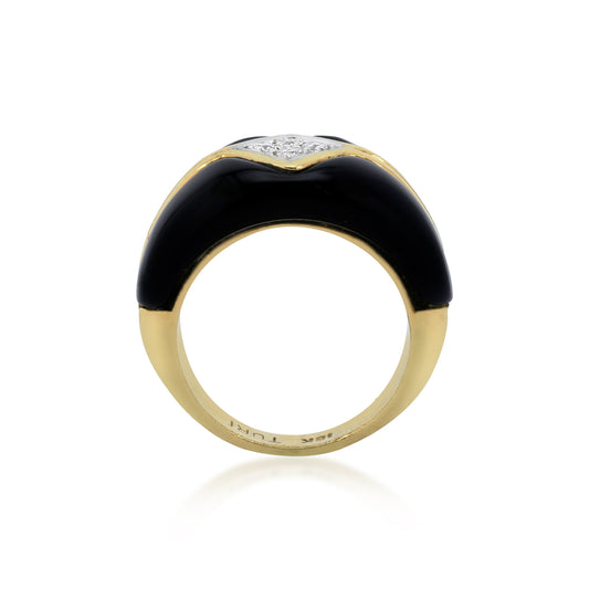 Charles Tori 1980s 18KT Yellow Gold Diamond & Onyx Ring profile