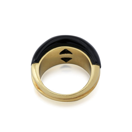 Charles Tori 1980s 18KT Yellow Gold Diamond & Onyx Ring back