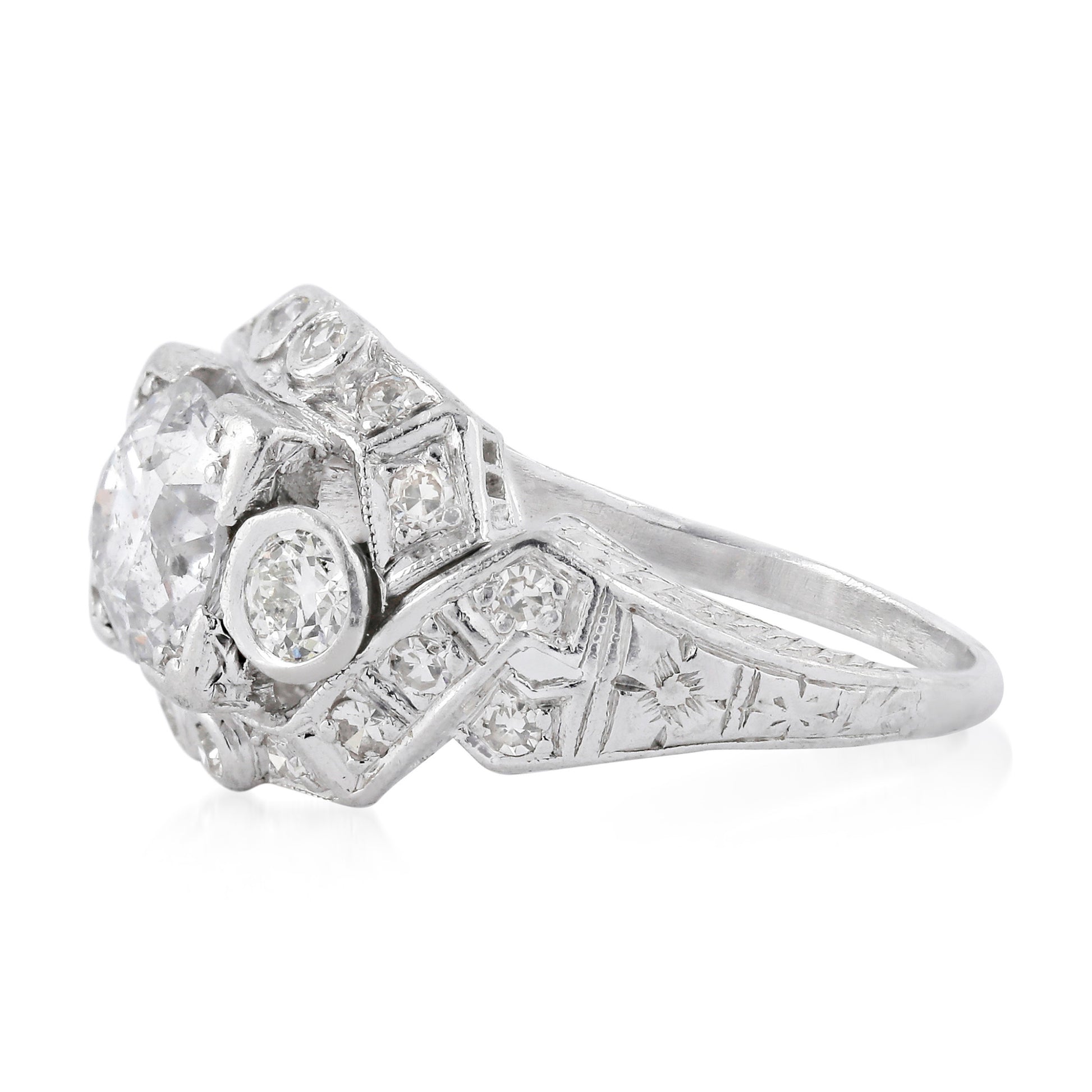 Art Deco Platinum Diamond Ring side