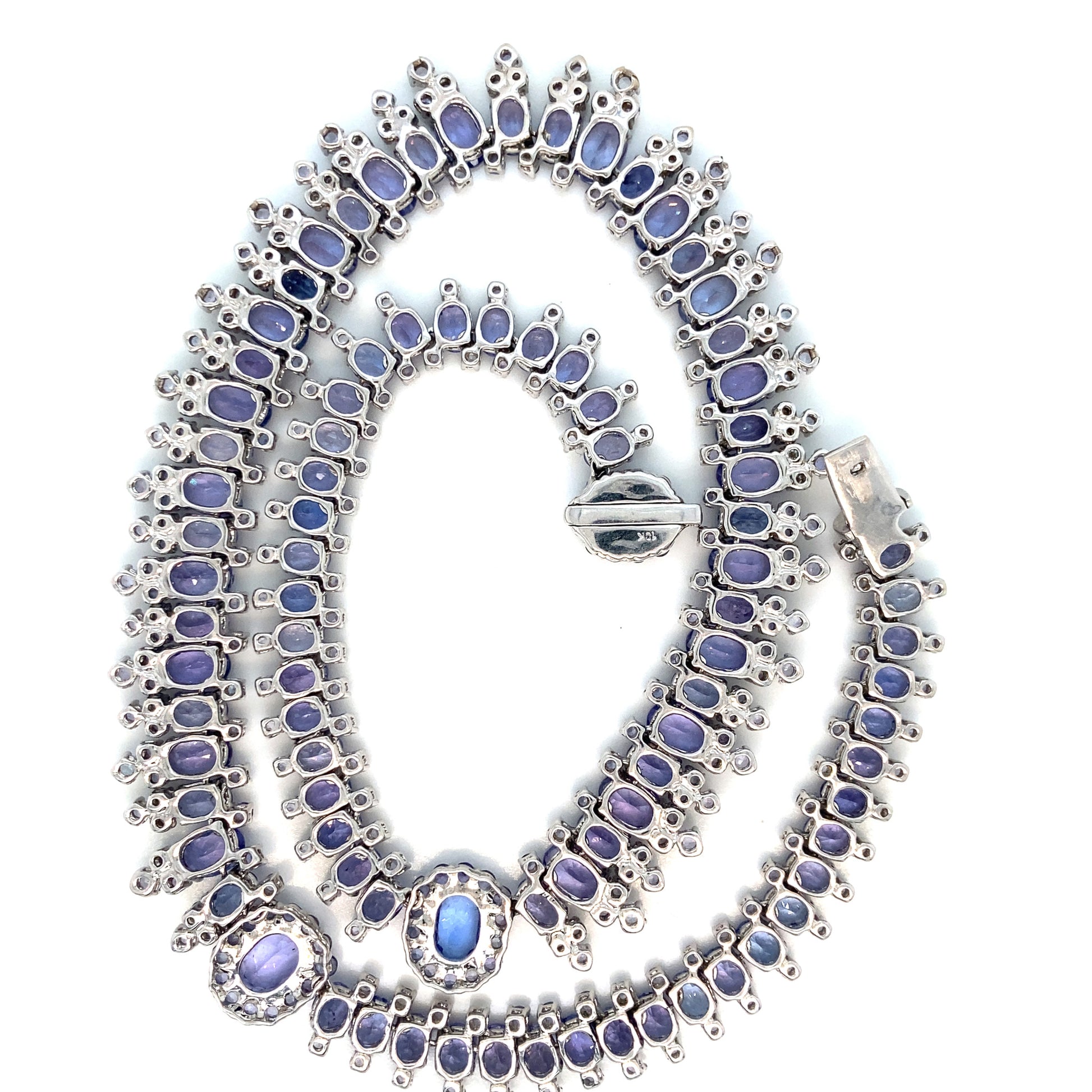 1970s 18KT White Gold Tanzanite & Diamond Necklace back