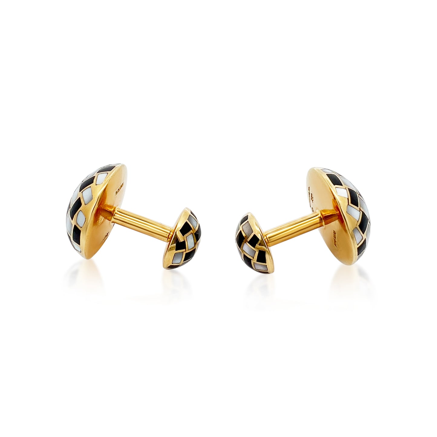 Tiffany & Co. Hong Kong Post-1980s 18KT Yellow Gold Onyx & Mother of Pearl Cufflinks side