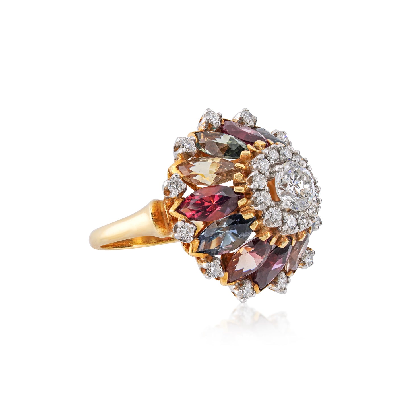 1960s Platinum & 18KT Yellow Gold Diamond & Tourmaline Ring side