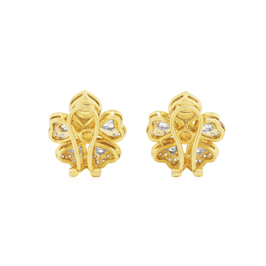 1980s 18KT Yellow Gold Diamond Flower Earrings back