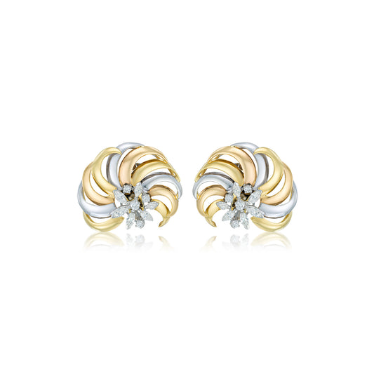 Bulgari 1970s 18KT Rose, White & Yellow Gold Diamond Earrings front