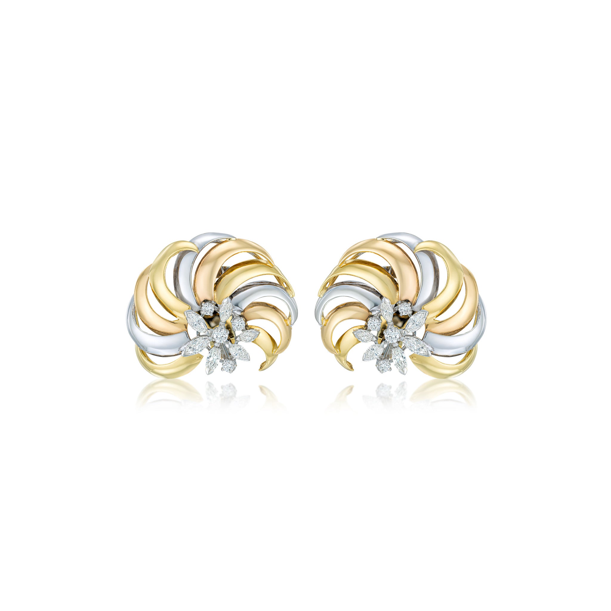 Bulgari 1970s 18KT Rose, White & Yellow Gold Diamond Earrings front