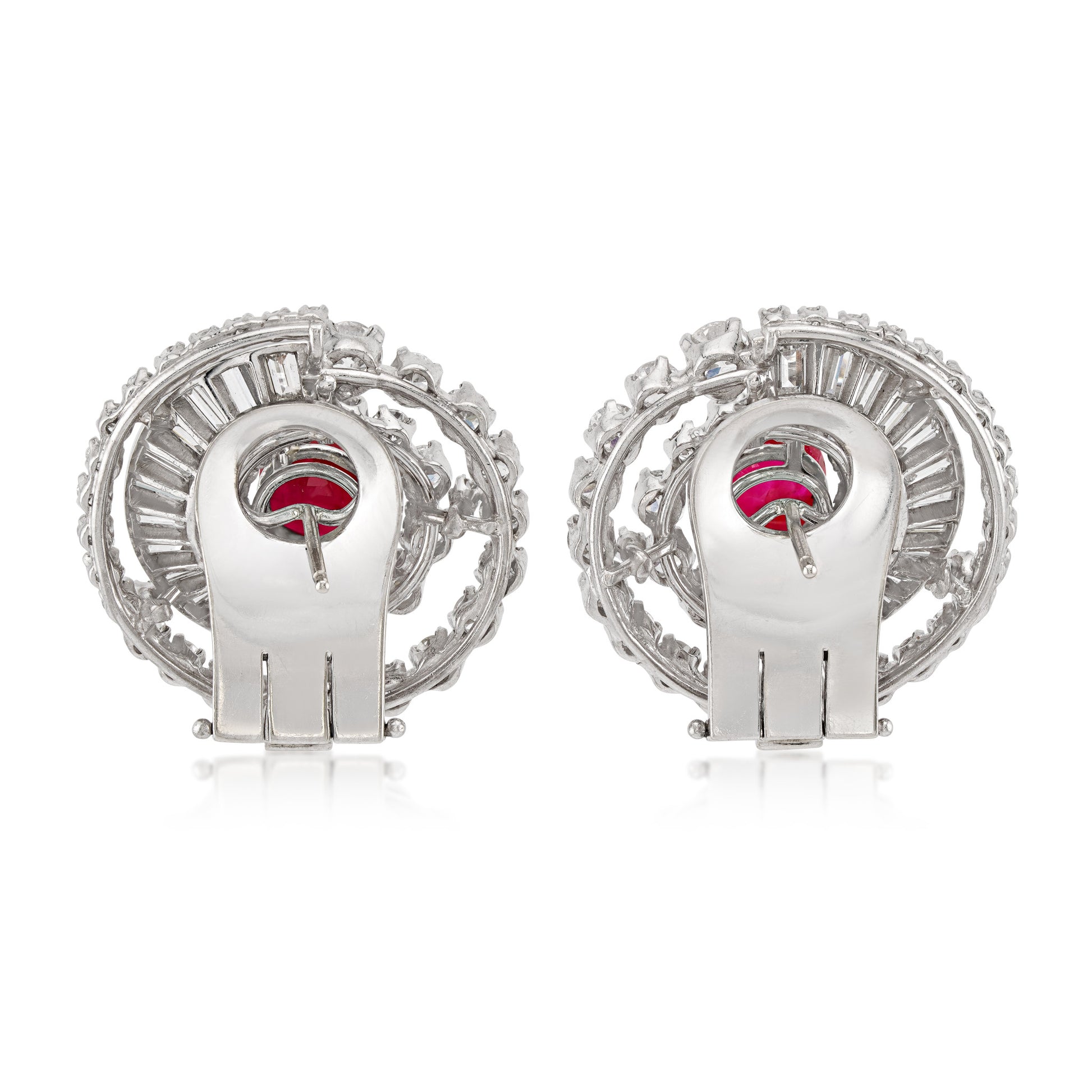 1950s Platinum Ruby & Diamond Earrings back