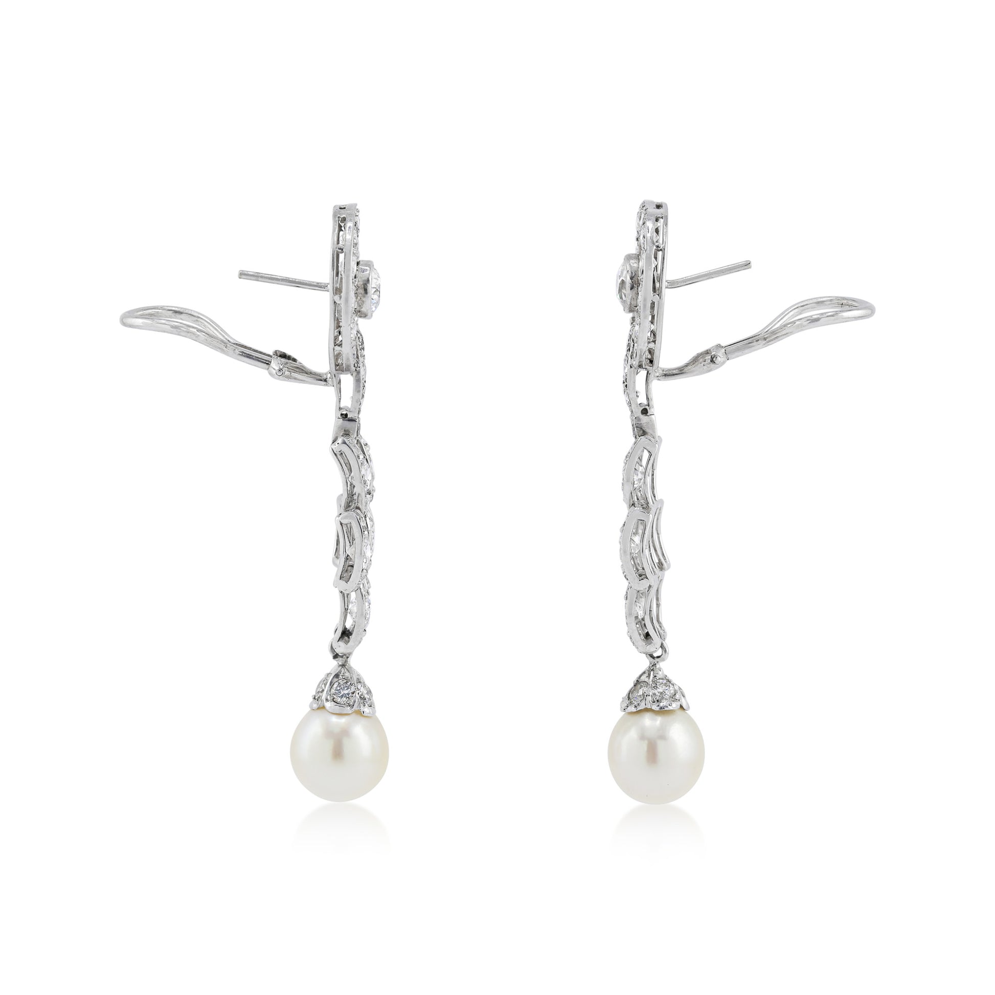 1950s Platinum Diamond & Pearl Earrings side