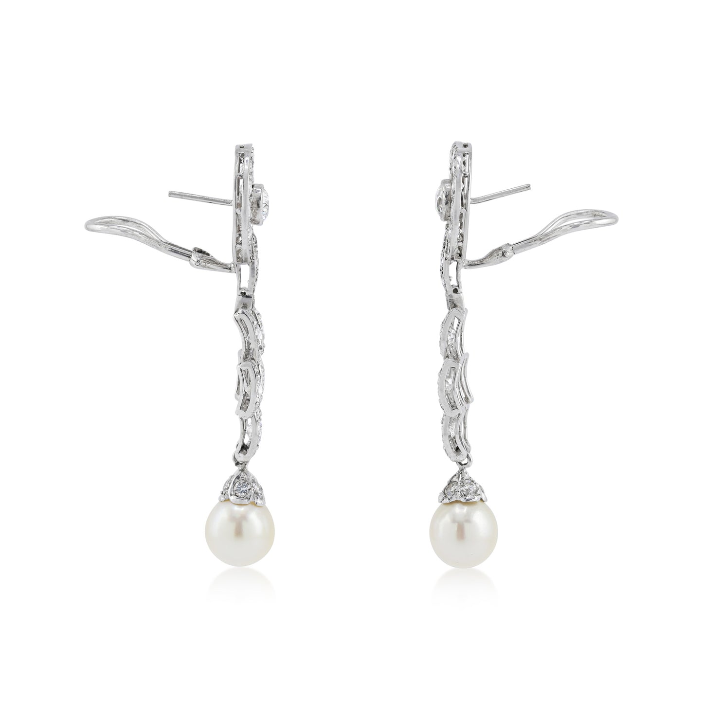 1950s Platinum Diamond & Pearl Earrings side