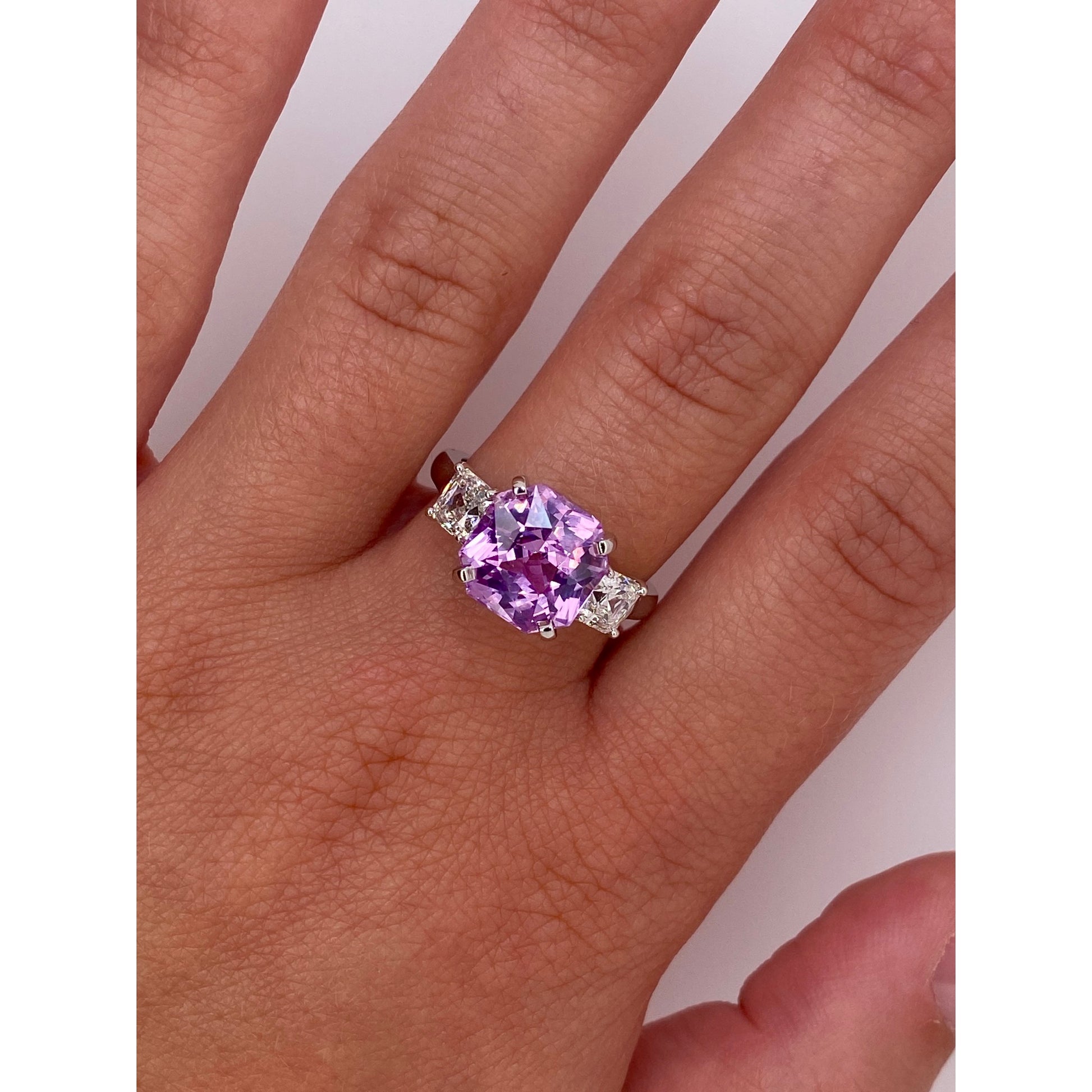 Contemporary Platinum Sapphire & Diamond Ring on hand