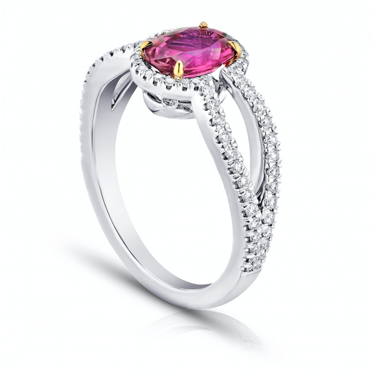 Contemporary Platinum & 18KT Yellow Gold Ruby & Diamond Ring side