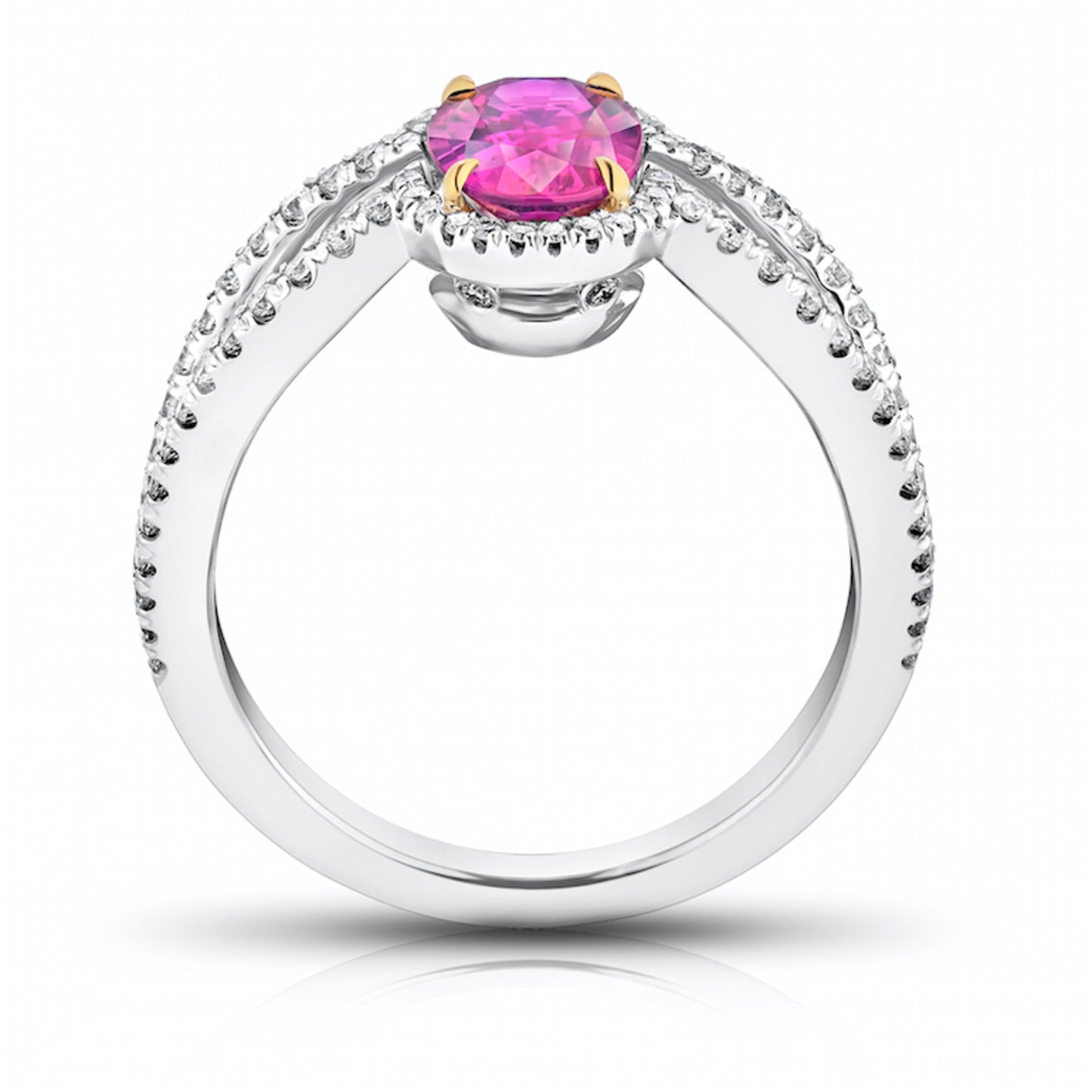 Contemporary Platinum & 18KT Yellow Gold Ruby & Diamond Ring profile