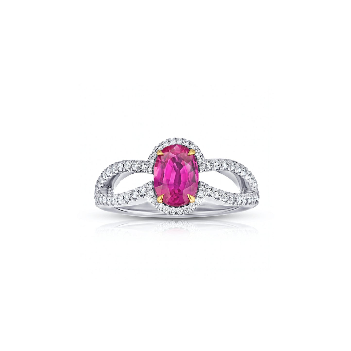 Contemporary Platinum & 18KT Yellow Gold Ruby & Diamond Ring front